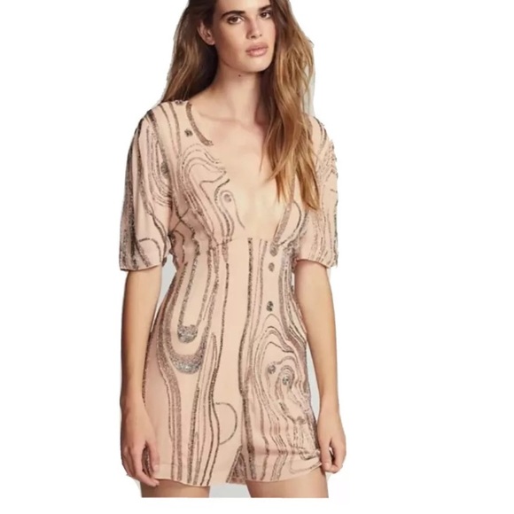 Free People Stone River Beaded Romper in Pink Champagne Size 2 - Picture 1 of 7